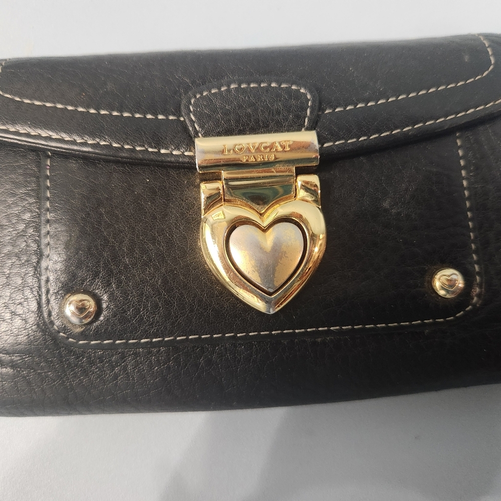 Lovcat Black Leather Heart Fold Wallet